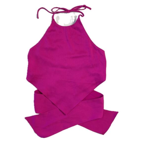 DO+BE Women's Medium Hot Pink Barbiecore Crop Halter Top Ties Around Back Shirt - Picture 1 of 7